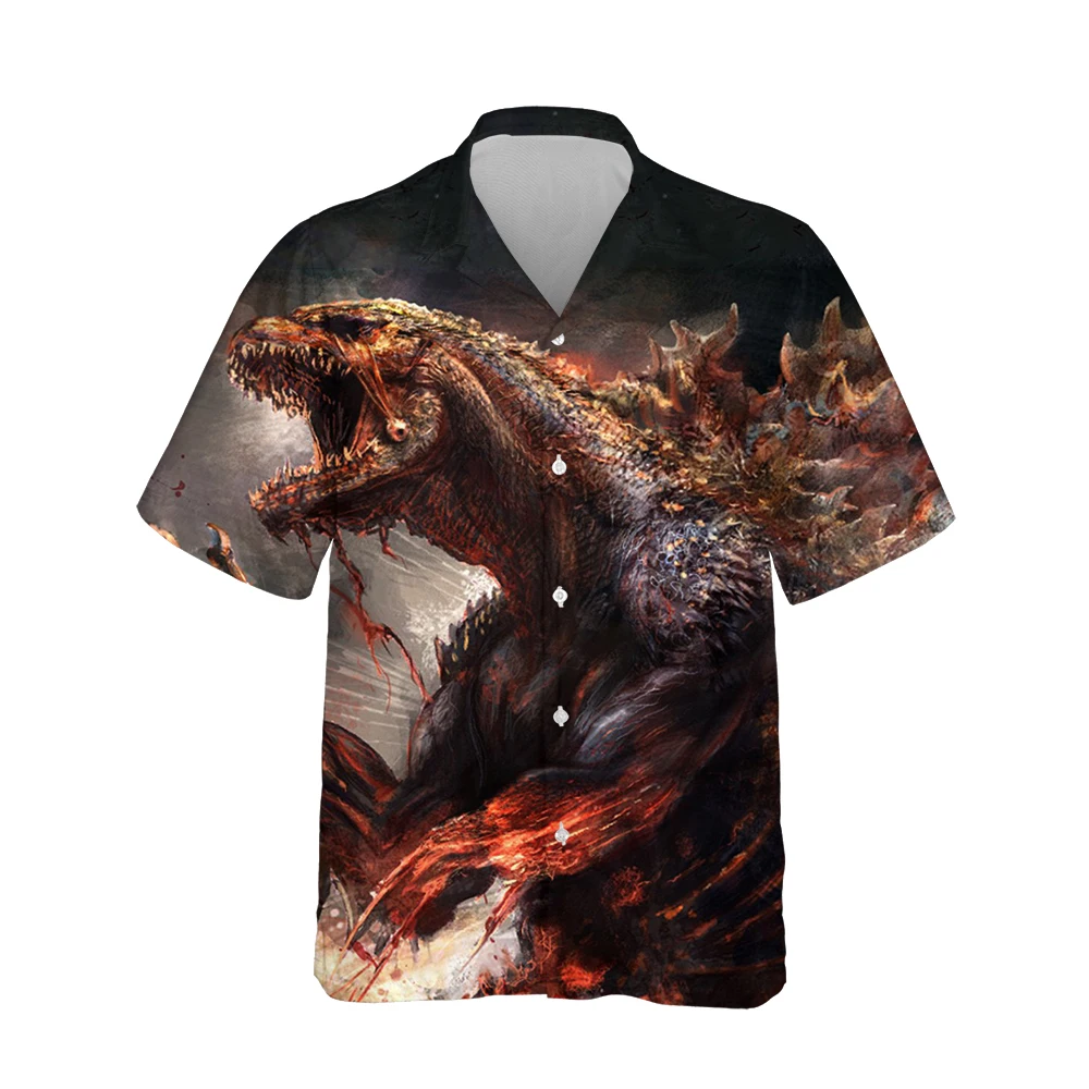 

Jumeast, 3d ужас, яркий динозавр, печатная гавайская рубашка, мужские модные рубашки с коротким рукавом, мужские повседневные свободные топы, ули...
