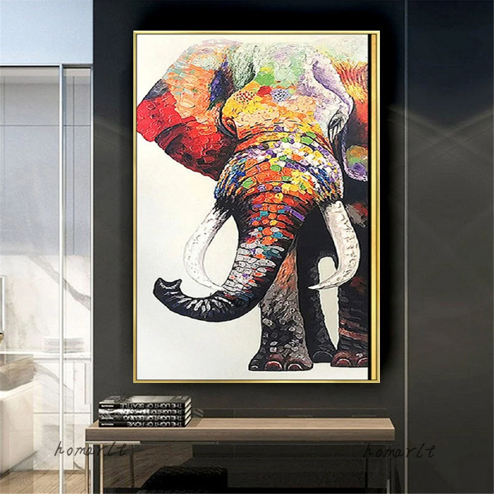

Color knife texture Animal Oil Painting On Canvas 100% Handmade Abstract Huge Elephant Picture Hand-Painted Wall Art Decor Home