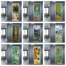 Home Design Art Oil Painting Door Sticker 3D Self-Adhesive Wallpaper For Porch Living Room Decoration Mural Interior Doors Cover