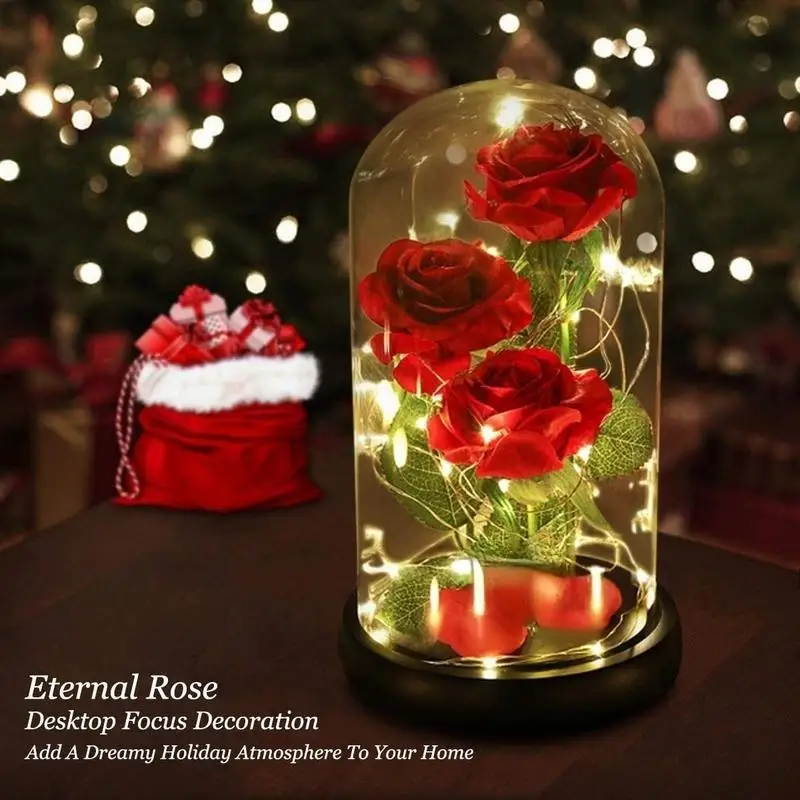 Artificial Flower Rose Simulated Roses Glass Cover Ornaments Forever Dome Birthday Indoor Decoration with Light Festivals Gift
Artificial Flower Rose Simulated Roses Glass Cover Ornaments Forever Dome Birthday Indoor Decoration with Light Festivals Gift