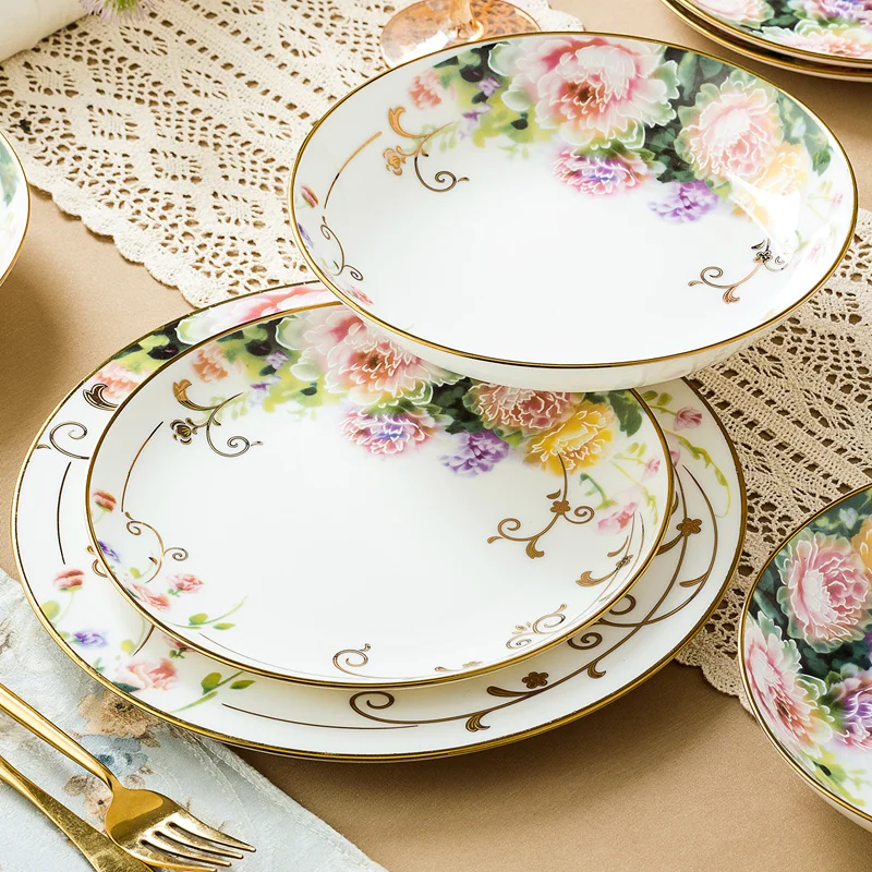 Jingdezhen ceramic ware bone china plate dinner plate soup plate deep plate Phnom Penh flat plate household vegetable plate fish 
Jingdezhen ceramic ware bone china plate dinner plate soup plate deep plate Phnom Penh flat plate household vegetable plate fish