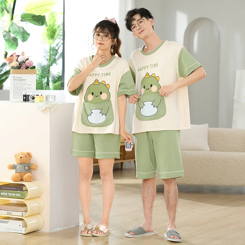 Summer Couple Women Men Pajama Sets Home Clothes Cartoon Dinosaur Korean Loose Round Collar Pyjama Sleepwear Cotton Adult Unise
Summer Couple Women Men Pajama Sets Home Clothes Cartoon Dinosaur Korean Loose Round Collar Pyjama Sleepwear Cotton Adult Unise