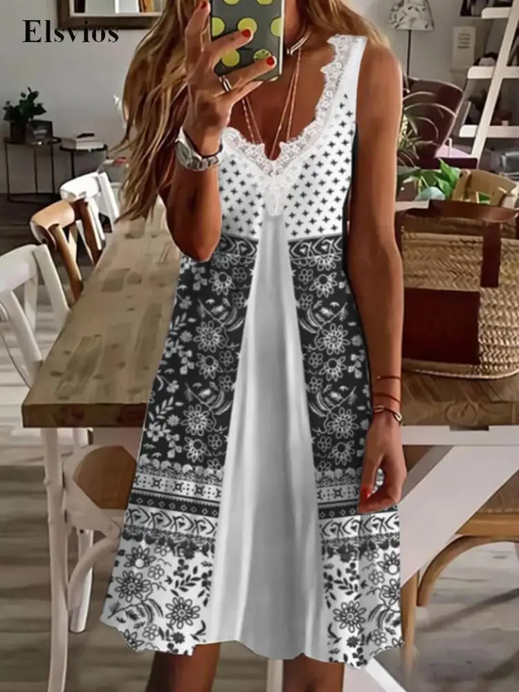 Casual Vintage Sleeveless Tank Mini Dress Women Sexy Lace V Neck Party Dress New Fashion Floral Print Femme Pullover Loose Dress
Casual Vintage Sleeveless Tank Mini Dress Women Sexy Lace V Neck Party Dress New Fashion Floral Print Femme Pullover Loose Dress