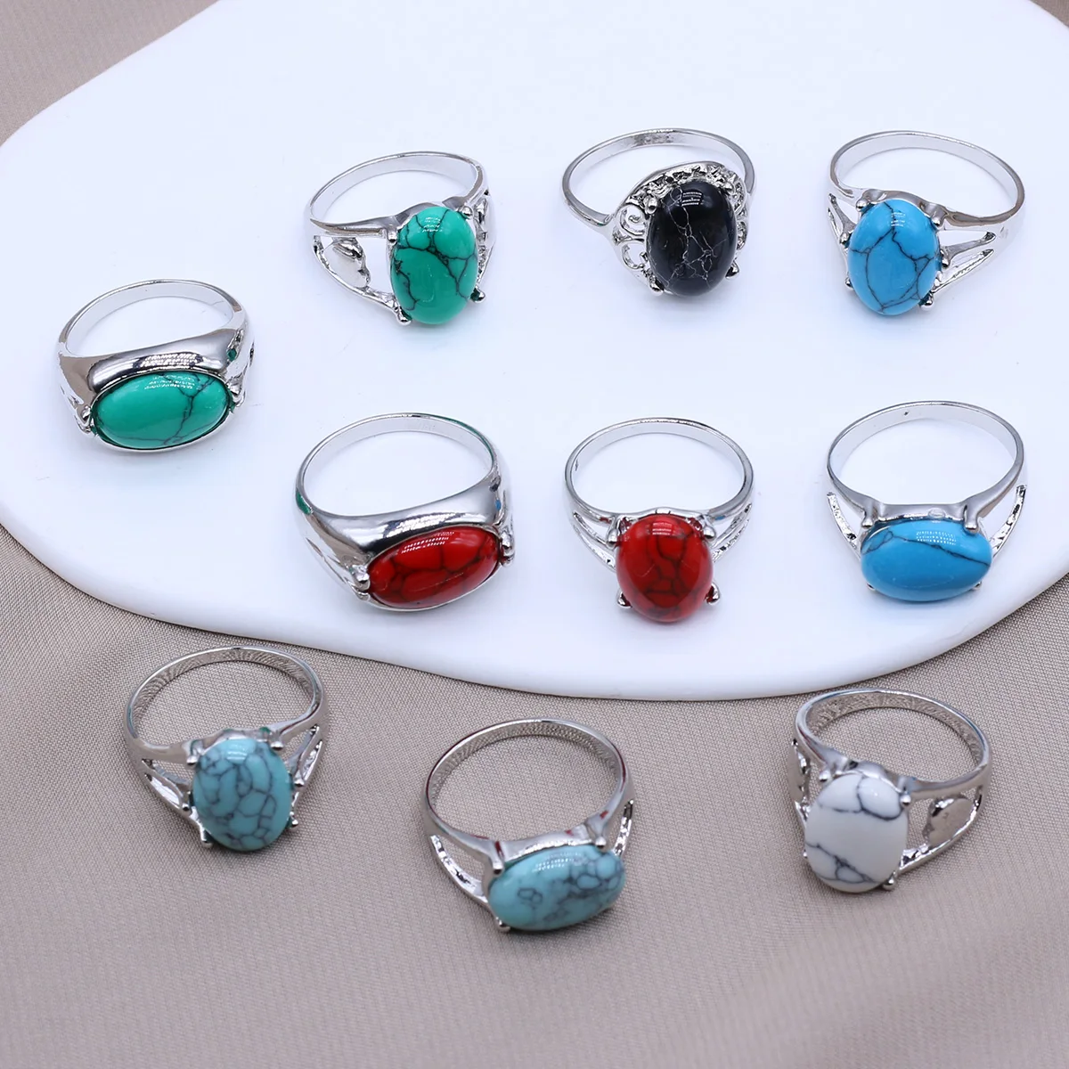 

10Pcs/Lot New Rings for Women Vintage Gem Colorful Turquoise Bohemian Party Girls Set Wedding Ring Jewelry Love Gift
