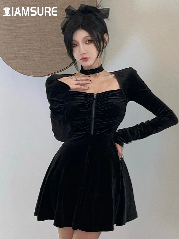 IAMSURE Elegant Fashion Velvet A-Line Dress Slim Solid Square Collar Long Sleeve Mini Dresses For Women 2022 Autumn Winter Lady
IAMSURE Elegant Fashion Velvet A-Line Dress Slim Solid Square Collar Long Sleeve Mini Dresses For Women 2022 Autumn Winter Lady