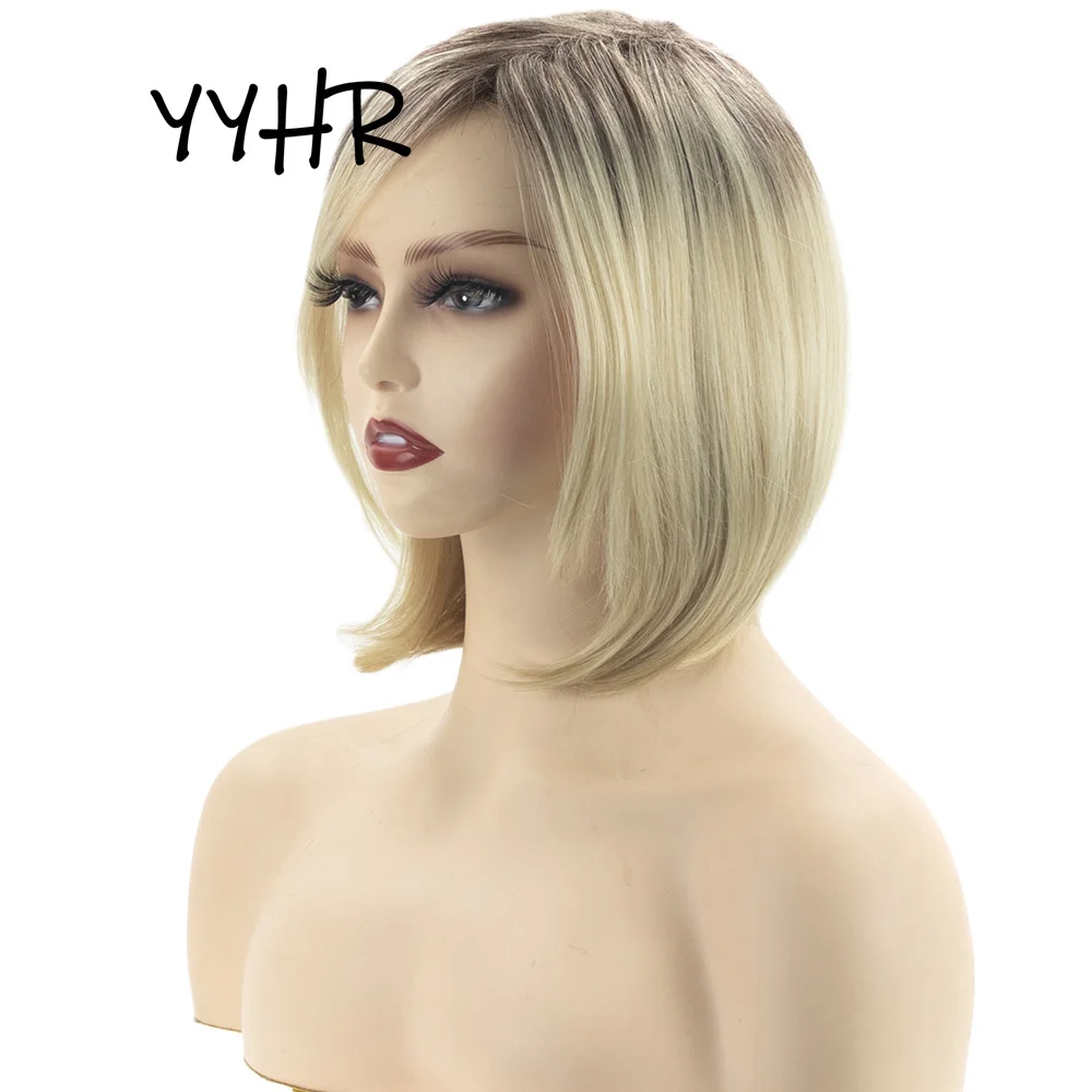 Short Blonde Synthetic Bob Straight Wig Light Brown Hair Roots Natural Side Hairline Daily Women Wig
Short Blonde Synthetic Bob Straight Wig Light Brown Hair Roots Natural Side Hairline Daily Women Wig
