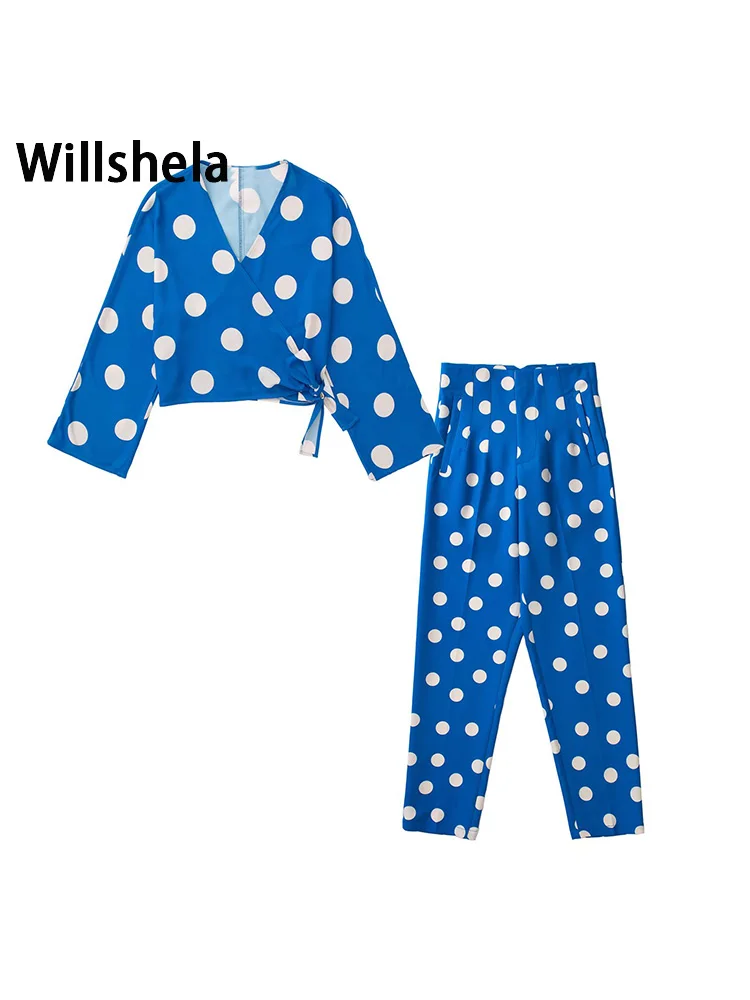 Willshela Women Fashion Two Piece Set Polka Dot Bowed V-Neck Blouse Straight Leg Trousers Chic Lady Home Wear Pants Sets
Willshela Women Fashion Two Piece Set Polka Dot Bowed V-Neck Blouse Straight Leg Trousers Chic Lady Home Wear Pants Sets