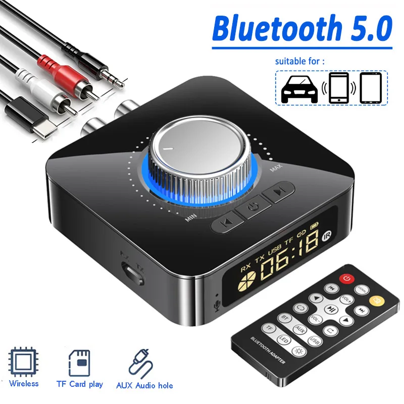 Bluetooth 5,0 приемник передатчик 3,5 мм AUX разъем беспроводной аудио адаптер гарнитура TF U диск MP3-плеер с дистанционным управлением 
Bluetooth 5,0 приемник передатчик 3,5 мм AUX разъем беспроводной аудио адаптер гарнитура TF U диск MP3-плеер с дистанционным управлением