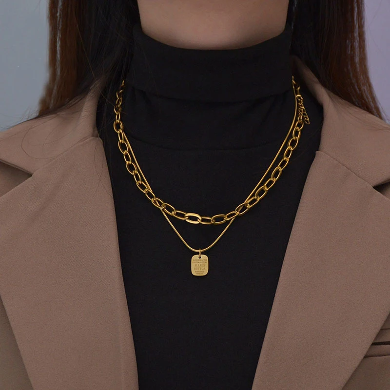 Stainless Steel Square Pendant Double Layer Necklace for Women Girl Clavicle Chain Party Fashion Jewelry Gift Accessories Korean
Stainless Steel Square Pendant Double Layer Necklace for Women Girl Clavicle Chain Party Fashion Jewelry Gift Accessories Korean