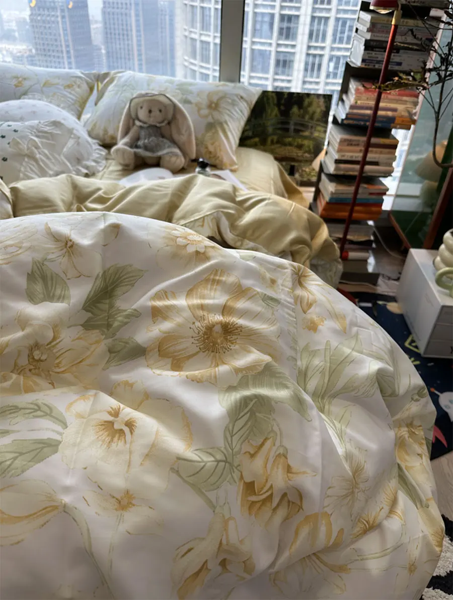 Элегантный пасторальный Комплект постельного белья желтого и зеленого цветов для девочек, удобный домашний текстиль, простыня, подушка, пододеяльник 
Элегантный пасторальный Комплект постельного белья желтого и зеленого цветов для девочек, удобный домашний текстиль, простыня, подушка, пододеяльник