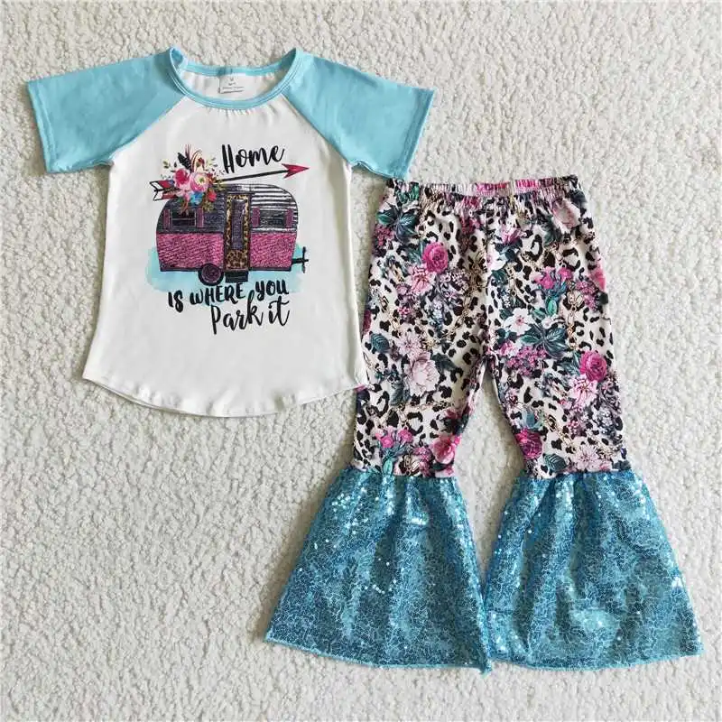 GSPO0053 Baby Girl Clothes Blue Short Sleeve T-shirts Top With Flower Print Blue Sequin Lace Bell Pants Set Summer Kids Clothes
GSPO0053 Baby Girl Clothes Blue Short Sleeve T-shirts Top With Flower Print Blue Sequin Lace Bell Pants Set Summer Kids Clothes
