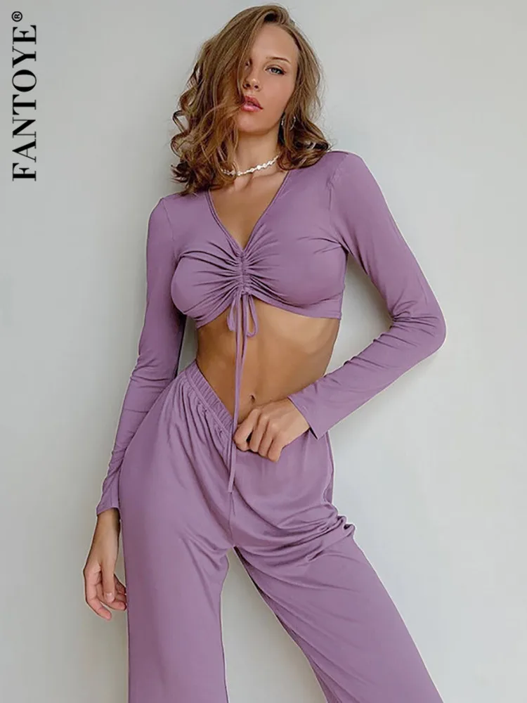 Fantoye Knit V Neck Drawstring Women Two Piece Sets Purple Long Sleeve High Waist Female Spring Loose Casual Fashion Streetwear
Fantoye Knit V Neck Drawstring Women Two Piece Sets Purple Long Sleeve High Waist Female Spring Loose Casual Fashion Streetwear