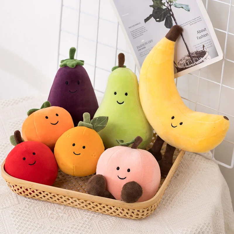 

Cute Face Fruit Plushie Doll Stuffed Soft Vegetable Eggplant Pear Peach Tangerinr Banana Baby Appease Toy for Kids Birthday Gift