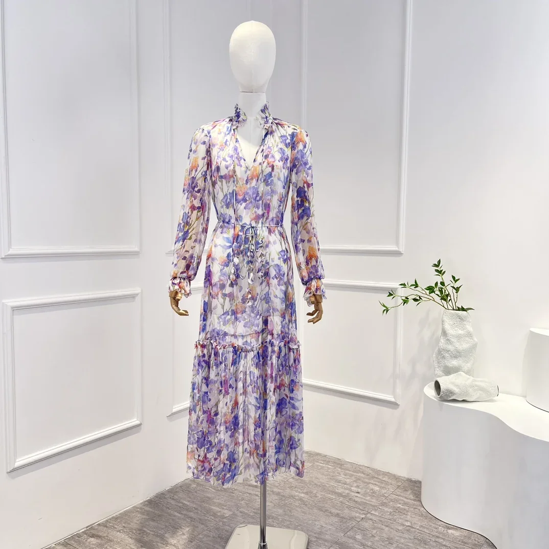 2023 Top Quality New Spring Summer Purple Floral Printing Frill Ruffle Half Open Collar Midi Loose Dress Women
2023 Top Quality New Spring Summer Purple Floral Printing Frill Ruffle Half Open Collar Midi Loose Dress Women