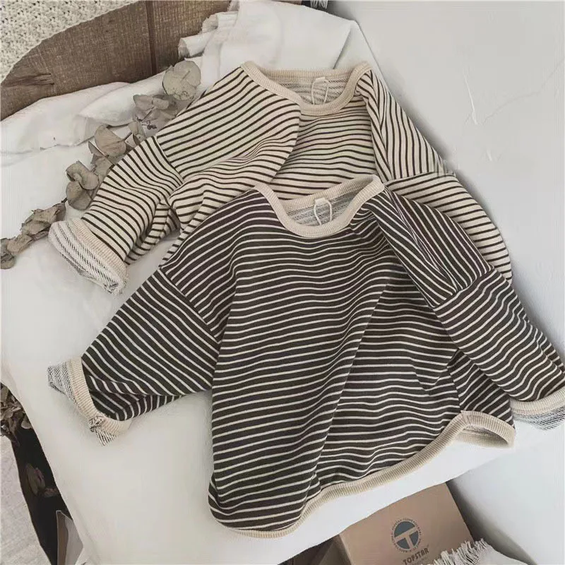 Spring Autumn New Baby Long Sleeve Bottoming Tops Infant Striped T Shirts Cotton Boys Girls Casual T Shirt Loose Kids Tee
Spring Autumn New Baby Long Sleeve Bottoming Tops Infant Striped T Shirts Cotton Boys Girls Casual T Shirt Loose Kids Tee