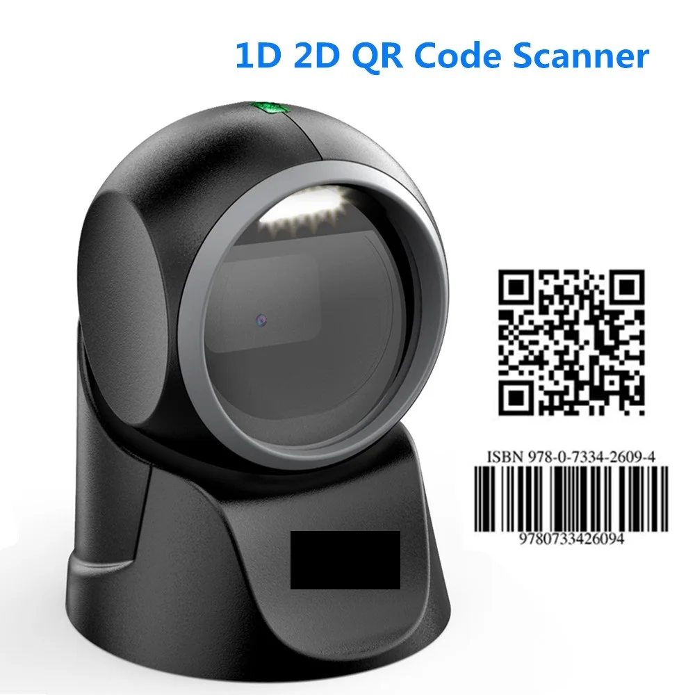 

1D 2D Desktop Barcode Scanner, with Automatic Sensing Scanning Omnidirectional Hands-Free Barcode Reader QR Platform Scan