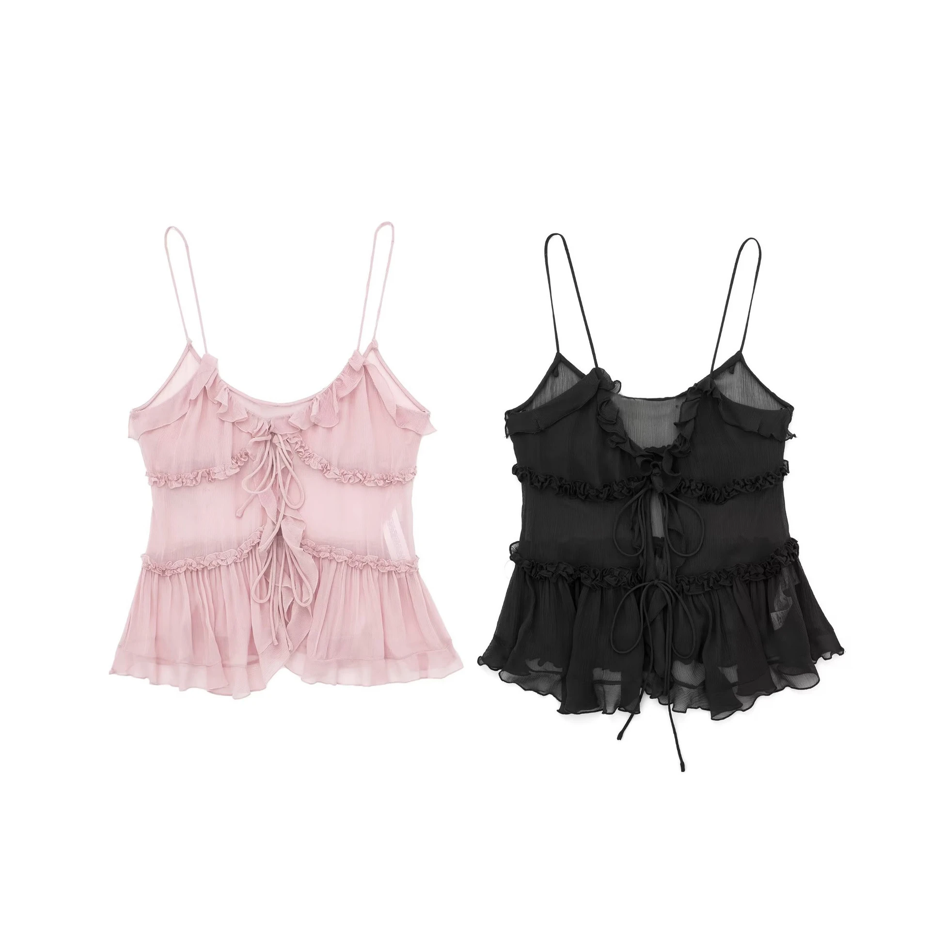 TRAF Women Fashion With Ruffled Front Tied Semi-sheer Tank Tops Sexy Backless Thin Straps Female Camis Mujer
TRAF Women Fashion With Ruffled Front Tied Semi-sheer Tank Tops Sexy Backless Thin Straps Female Camis Mujer