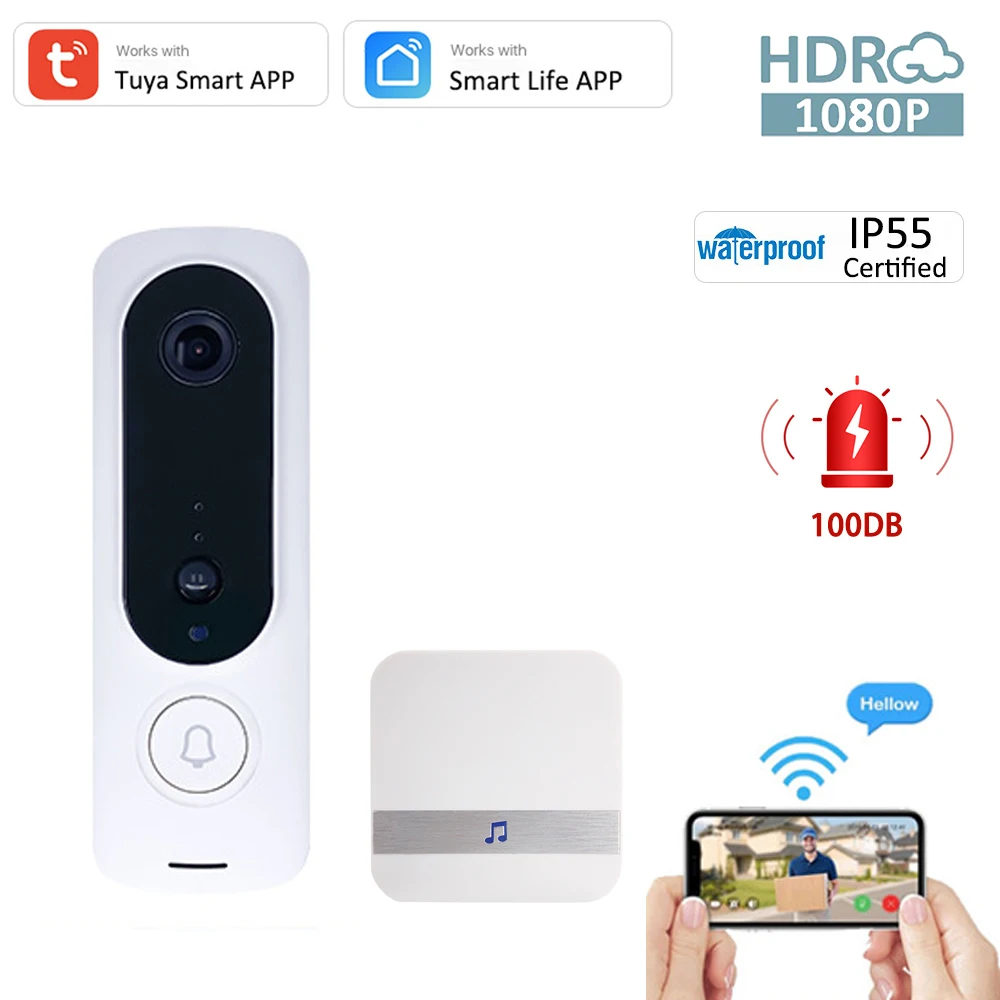Tuya Smart WiFi Enabaled Video Doorbell IP55 Outdoor Wireless Audio 135 View Angle Battery Door Bell Camera Buzzer Siren Sound
Tuya Smart WiFi Enabaled Video Doorbell IP55 Outdoor Wireless Audio 135 View Angle Battery Door Bell Camera Buzzer Siren Sound
