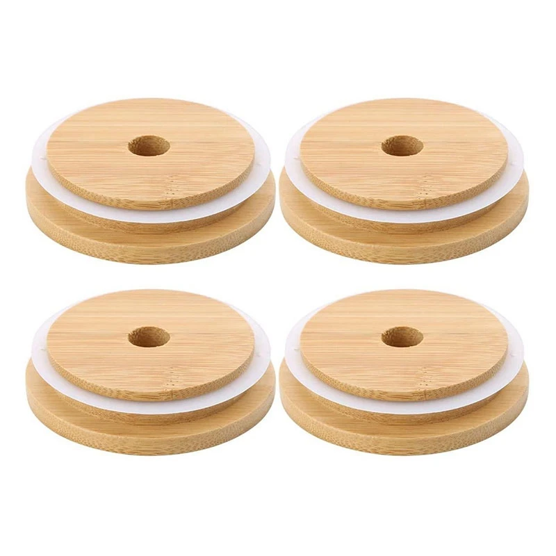 4Pcs Bamboo Mason Jar Lids With Straw Hole Reusable Wooden Caps Lids And Seal For Canning Drinking Glasses Storage Jars 
4Pcs Bamboo Mason Jar Lids With Straw Hole Reusable Wooden Caps Lids And Seal For Canning Drinking Glasses Storage Jars