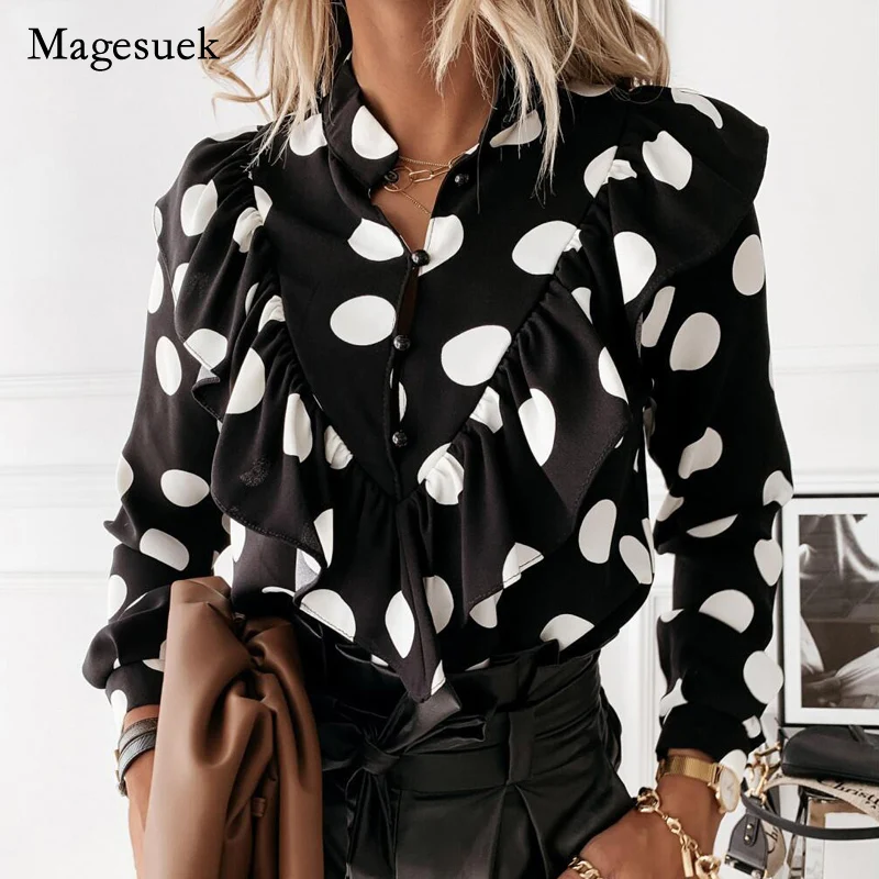 Spring Autumn Office Lady Chiffon Polka Dot Women Shirts Long Sleeve Ruffled V-neck Blouse Women Elegant Ladies Clothing 12253
Spring Autumn Office Lady Chiffon Polka Dot Women Shirts Long Sleeve Ruffled V-neck Blouse Women Elegant Ladies Clothing 12253