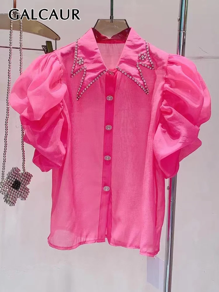 GALCAUR Korean Fashion Patchwork Diamonds Shirt For Women Lapel Short Sleeve Solid Loose Blouses Female Summer Clothing Style
GALCAUR Korean Fashion Patchwork Diamonds Shirt For Women Lapel Short Sleeve Solid Loose Blouses Female Summer Clothing Style
