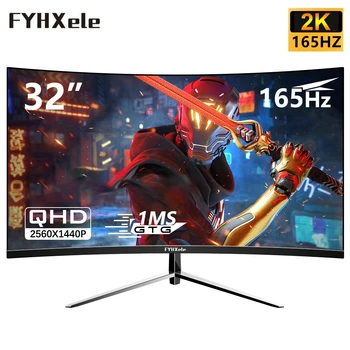 FYHXele 커브드 게이머 LCD HD 게이밍 모니터, PC1440P HDMI 호환 모니터, 컴퓨터 165hz, 32 인치, 2k, 165hz, 165hz