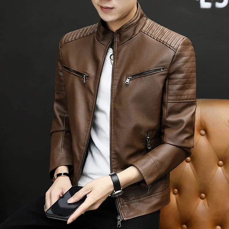 2022 Men's New Autumn Motorcycle Stand Collar Leather Jackets Youth Pleated Slim PU Coats Faux Leather Jacket Streetwear Outwear
2022 Men's New Autumn Motorcycle Stand Collar Leather Jackets Youth Pleated Slim PU Coats Faux Leather Jacket Streetwear Outwear