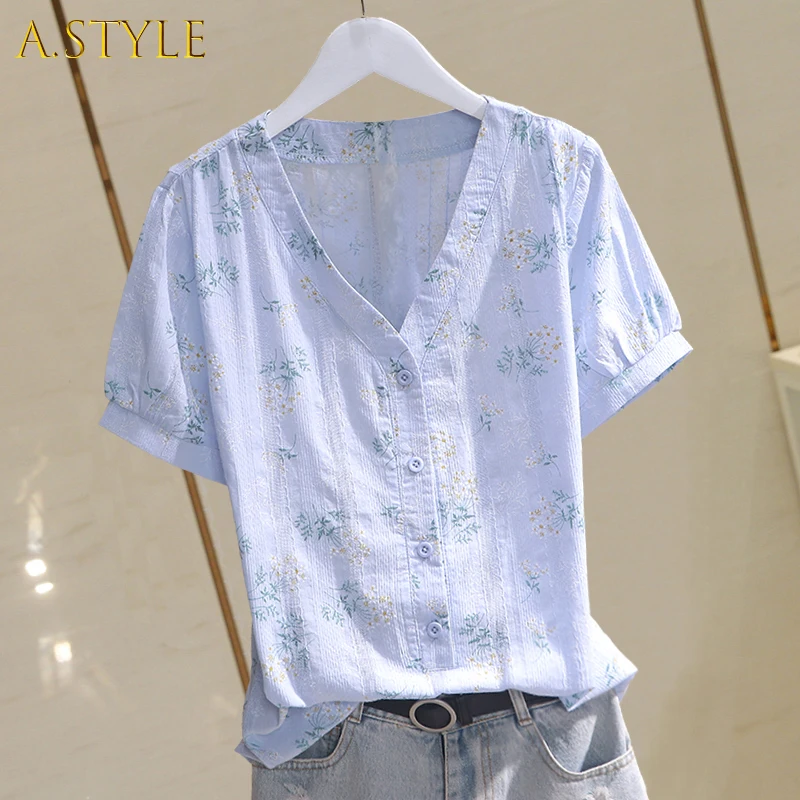 100% Cotton Women Shirts Summer New V-neck Floral Short-sleeved Slim All Match Female Shirts Outwear Tops
100% Cotton Women Shirts Summer New V-neck Floral Short-sleeved Slim All Match Female Shirts Outwear Tops