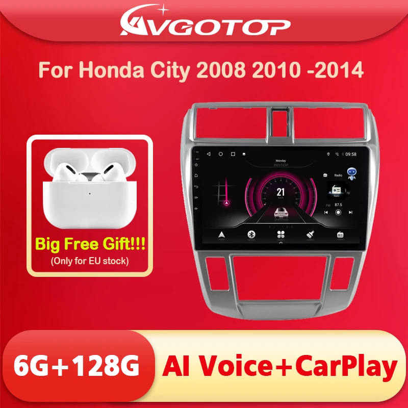 

AVGOTOP Android 11 автомобильный мультимедиа для Honda City 2008 2010 -2014 AI голосовой Carplay навигатор стерео GPS Авторадио