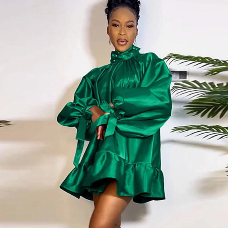 Znaiml 2023 Elegant Satin Mini Dress Women Turtleneck Loose Big Swing Ruffles Bow Lantern Sleeve Tunic Dress Sexy Party Outfits
Znaiml 2023 Elegant Satin Mini Dress Women Turtleneck Loose Big Swing Ruffles Bow Lantern Sleeve Tunic Dress Sexy Party Outfits