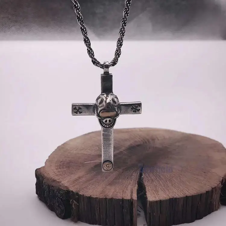 Кулон с крестом в виде черепа из чистого серебра S925 пробы, длинное властное модное ожерелье для мужчин и женщин, знаменитости