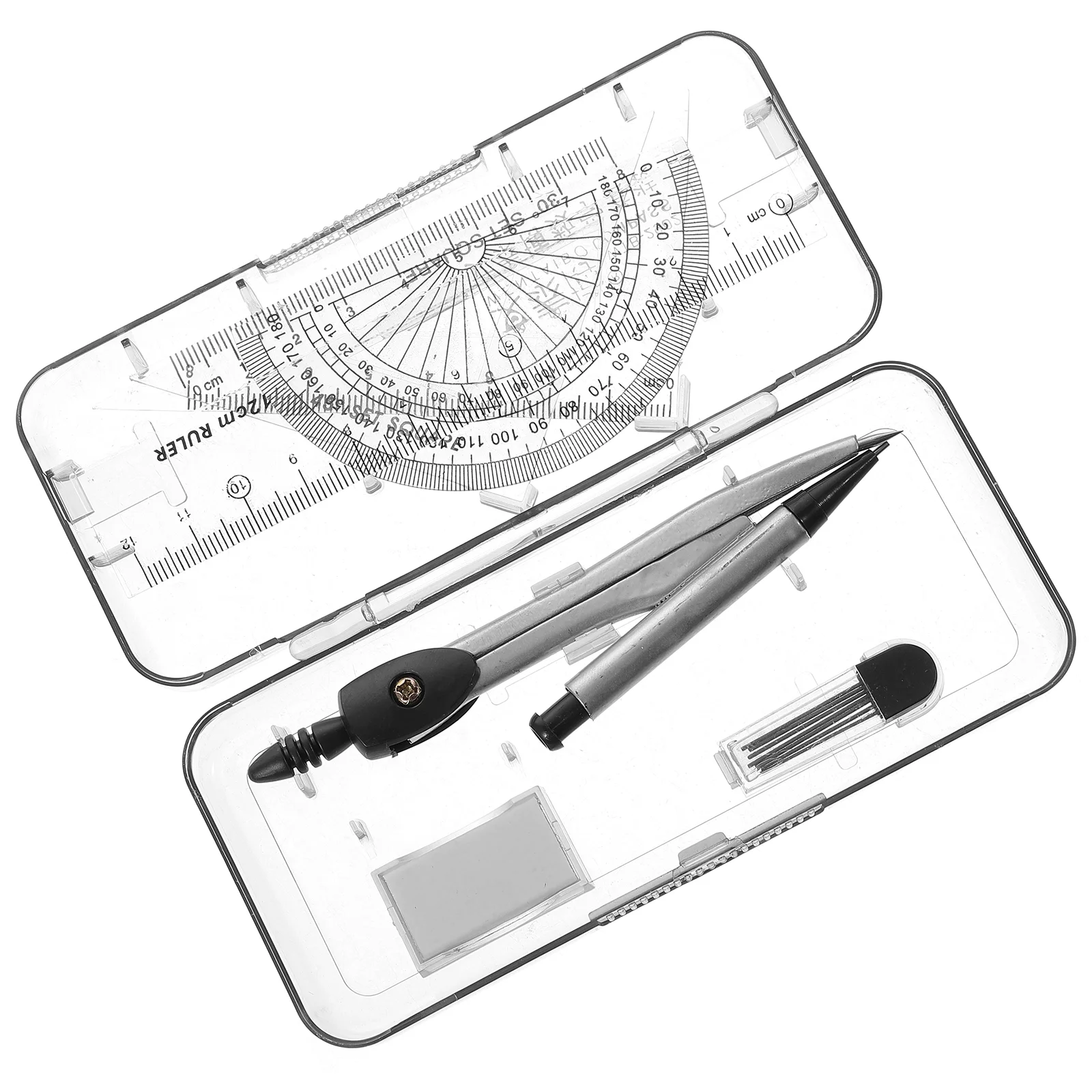 Compasses Set Geometry Drawing Tool with Protractor Divider Ruler Eraser
Compasses Set Geometry Drawing Tool with Protractor Divider Ruler Eraser