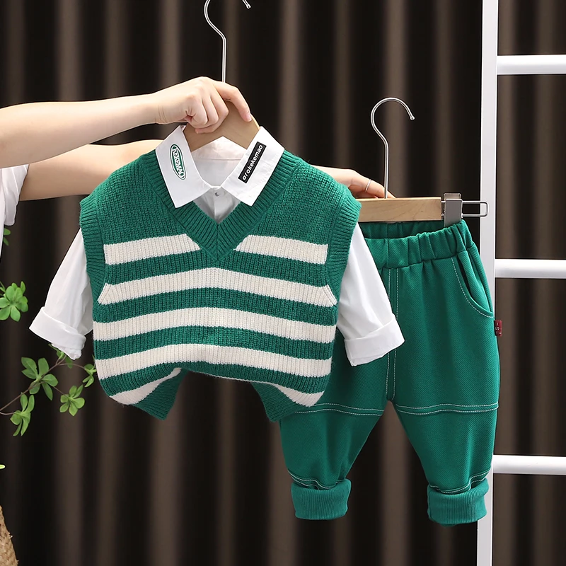 Baby Boys Clothing Sets New Spring Autumn Kids Handsome Striped Sweater Vest+Letter Shirt+Pants Infant Casual Clothes 2Pcs Suit
Baby Boys Clothing Sets New Spring Autumn Kids Handsome Striped Sweater Vest+Letter Shirt+Pants Infant Casual Clothes 2Pcs Suit