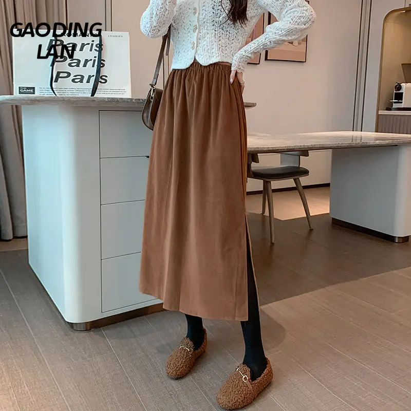 Женская Вельветовая юбка с высокой талией, разрезом и поясом на резинке
Женская Вельветовая юбка с высокой талией, разрезом и поясом на резинке