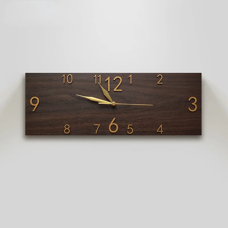 

European style retro wood grain rectangular wall clock living room study home creative clock personality art deco clock mute