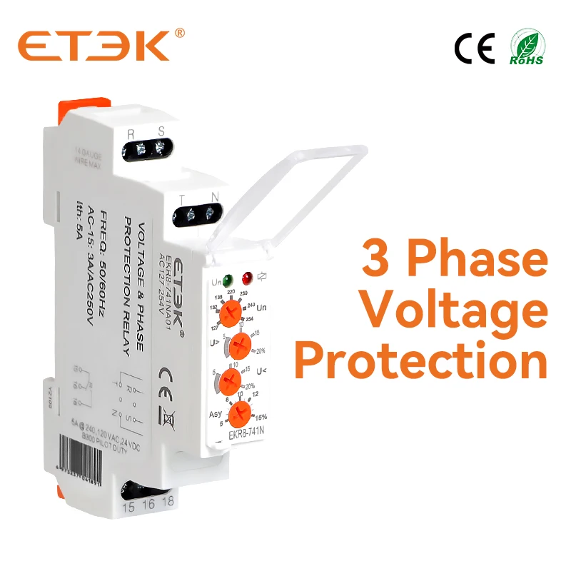 ETEK 3 Phase Voltage Protection Relay Over-voltage Phase Failure SPDT Three Phase 220V 380V 480V 127-254V AC EKR8-741N
ETEK 3 Phase Voltage Protection Relay Over-voltage Phase Failure SPDT Three Phase 220V 380V 480V 127-254V AC EKR8-741N