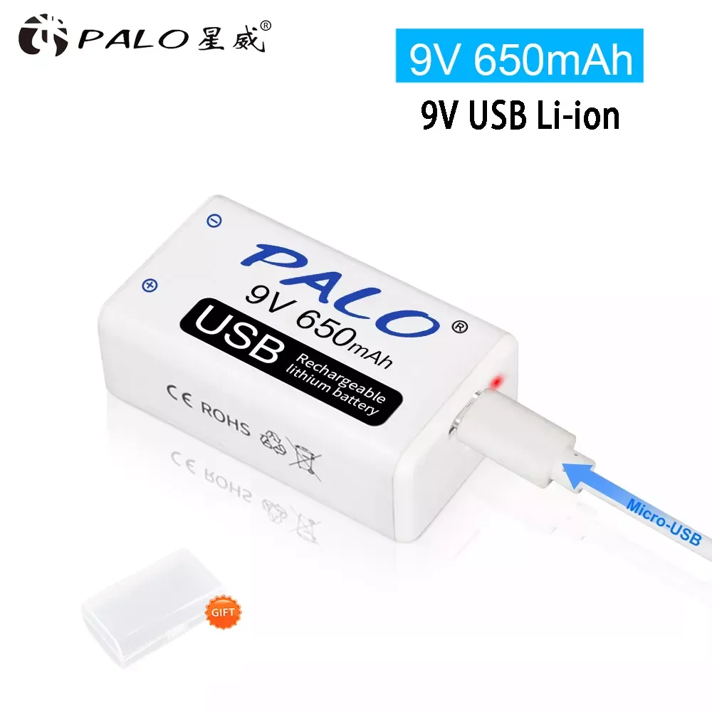 PALO 1-10pcs USB 9V Rechargeable Battery 650mAh Micro USB 9 volt lithium Li ion Batteries for Multimeter Toy Remote Control
PALO 1-10pcs USB 9V Rechargeable Battery 650mAh Micro USB 9 volt lithium Li ion Batteries for Multimeter Toy Remote Control