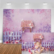 Princess Wishing Well Photography Background Pink Purple Flower Butterflies Backdrop Girl Birthday Cake Smash Photo Studio Props