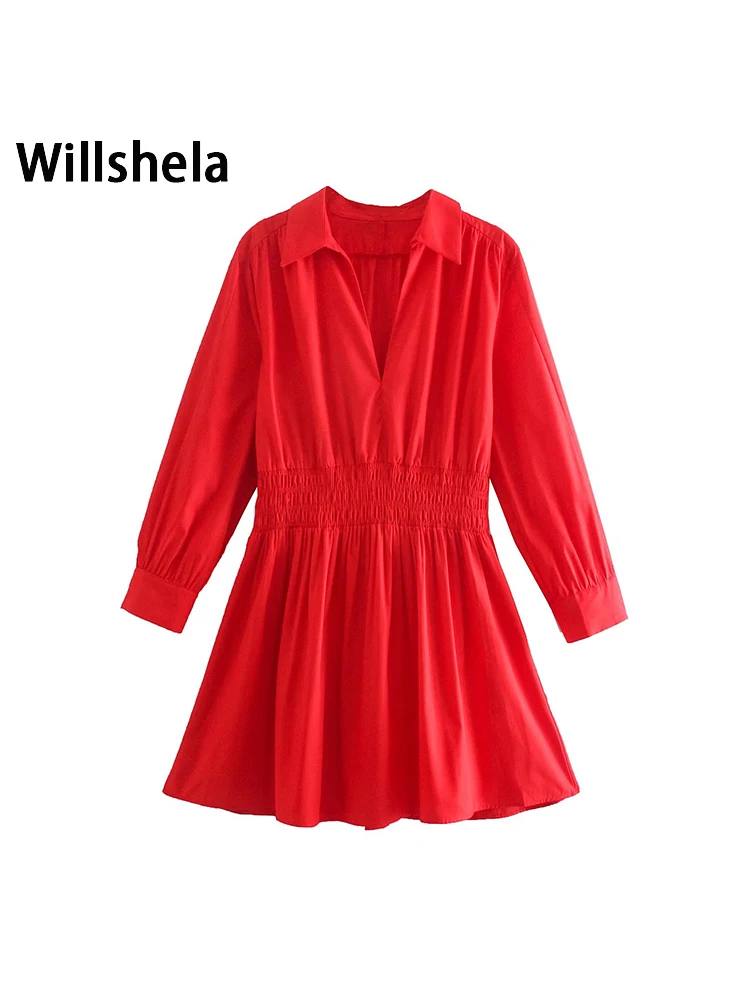Willshela Women Fashion Solid Elastic Waist Mini Dress Vintage V-Neck Long Sleeves Female Chic Lady Dresses
Willshela Women Fashion Solid Elastic Waist Mini Dress Vintage V-Neck Long Sleeves Female Chic Lady Dresses