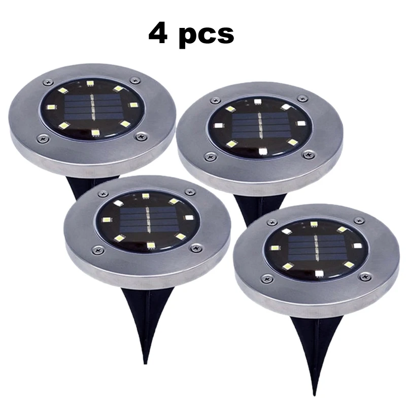 

4pcs 8 led Solar Power Buried Light Under Ground Lamp Outdoor Path Way Garden Decking Warm White Light Lawn Lamp smart on at n