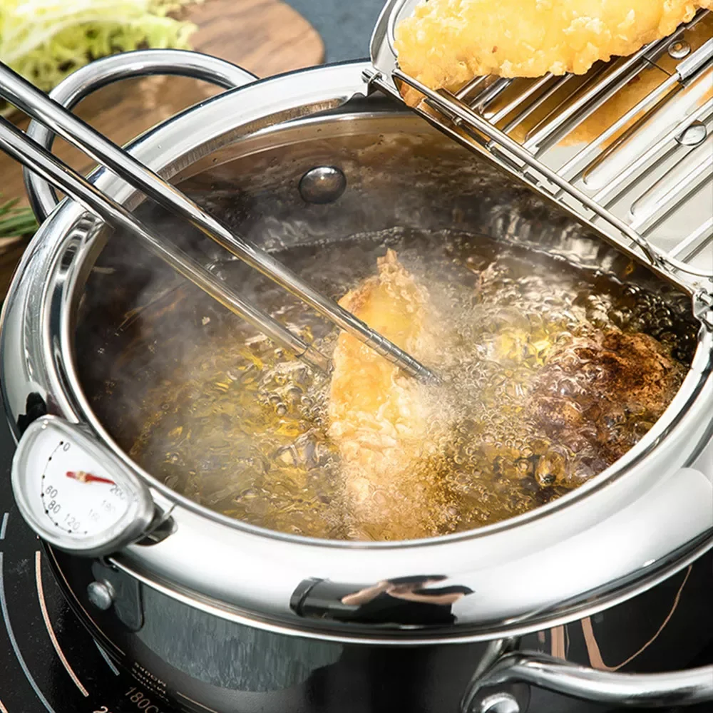 Deep Frying Pot Thermometre Tempura Fryer Pan Temperature Control Fried Chicken Pot Cooking Tools 304 Stainless Steel Fryer
Deep Frying Pot Thermometre Tempura Fryer Pan Temperature Control Fried Chicken Pot Cooking Tools 304 Stainless Steel Fryer