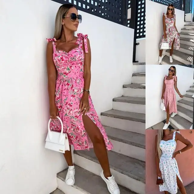 Summer New Fashion Sleeveless Suspenders Sexy Waist Slit Women's Dresses Retro Elegant Temperament Floral Bow Casual Midi Skirt
Summer New Fashion Sleeveless Suspenders Sexy Waist Slit Women's Dresses Retro Elegant Temperament Floral Bow Casual Midi Skirt