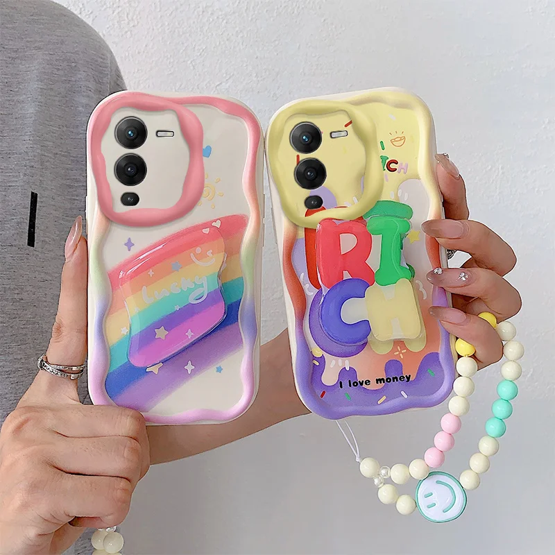Phone Case For Vivo S15 5G Wavy Edge Creamy Cartoon Design With Holder And Bracelet Case Cover
Phone Case For Vivo S15 5G Wavy Edge Creamy Cartoon Design With Holder And Bracelet Case Cover