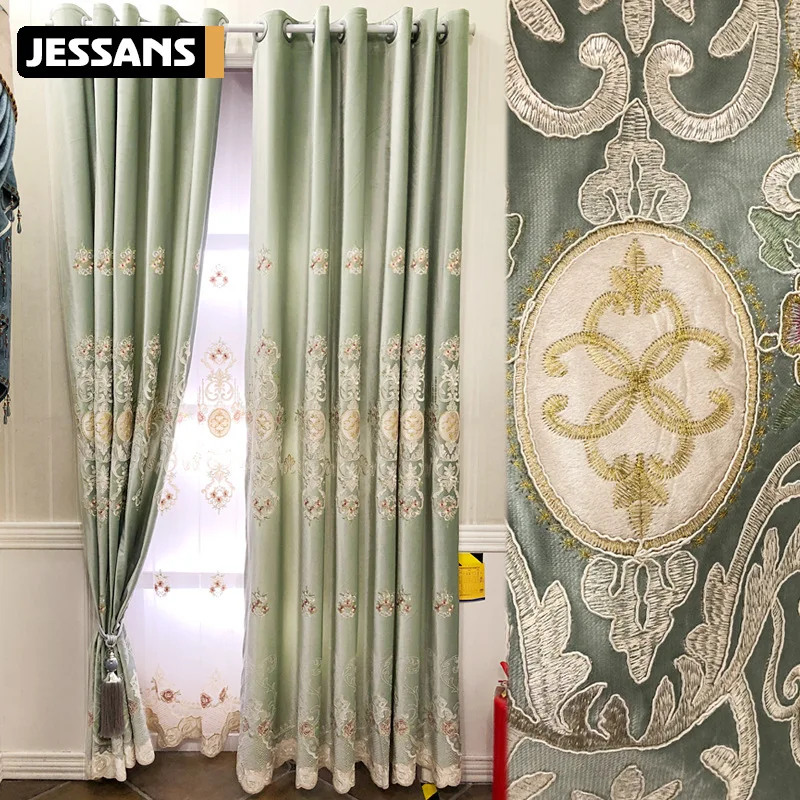 Embroidered Luxury European Style Curtains for Living Room Green Blackout Curtain Fabric and Valance Sheer Curtains for Bedroom
Embroidered Luxury European Style Curtains for Living Room Green Blackout Curtain Fabric and Valance Sheer Curtains for Bedroom