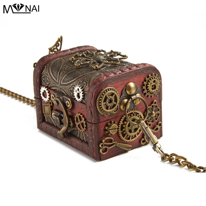 

Steampunk Satchel Gothic Punk Gears Wood Box Bag Vintage Small Coin Purse Pouch Bag With Chain