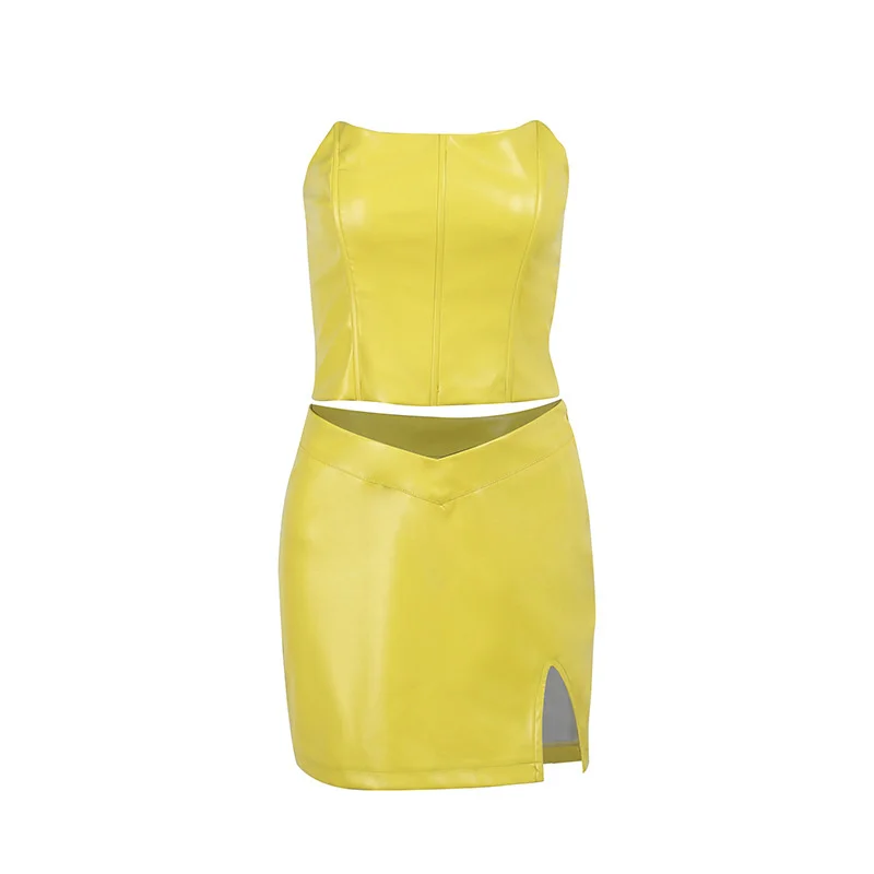 Solid Color Off Shoulder PU Leather Strapless Sexy Skirt Sets Women 2022 Streetwear Fashion Elegant Two Piece Set Female Outfits
Solid Color Off Shoulder PU Leather Strapless Sexy Skirt Sets Women 2022 Streetwear Fashion Elegant Two Piece Set Female Outfits