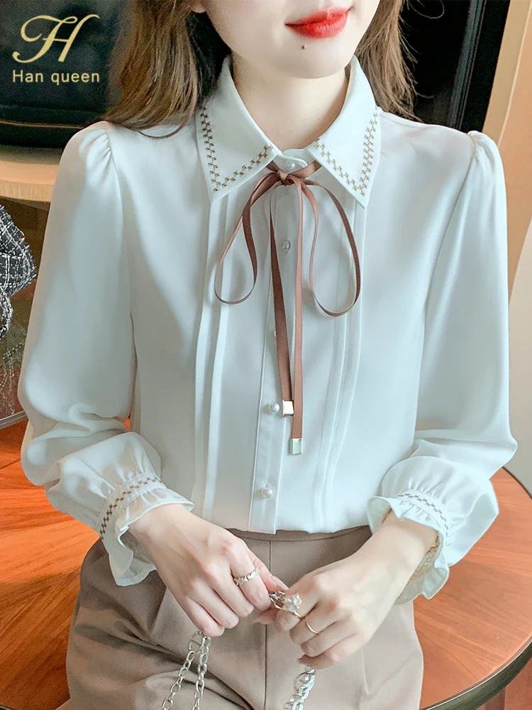 H Han Queen Women Top 2022 Autumn Bow Vintage Blouses Korean Elegant Office Shirt Long Sleeve Shirt Ladies Chic Chiffon Blouse
H Han Queen Women Top 2022 Autumn Bow Vintage Blouses Korean Elegant Office Shirt Long Sleeve Shirt Ladies Chic Chiffon Blouse