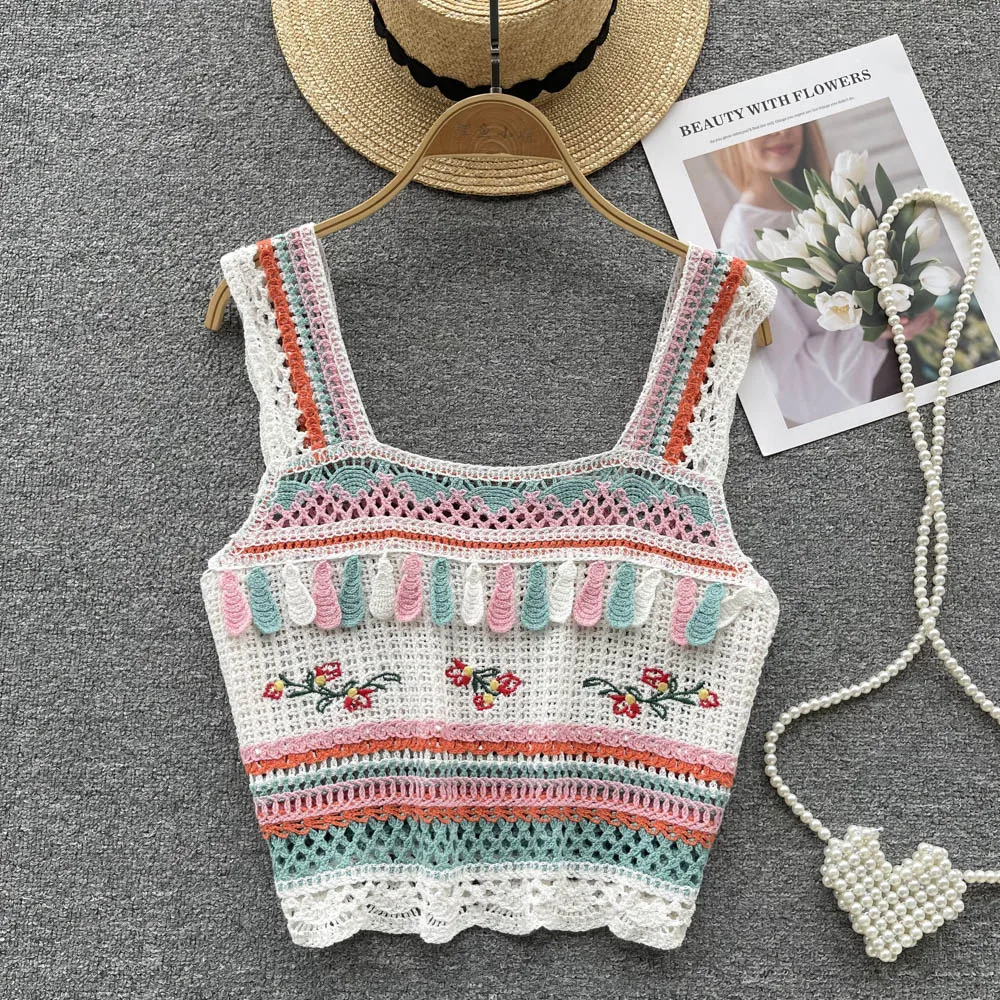 Women's Bohemia Hollow Out Knit Hook Flower Camis Embroidery Off Shoulder Square Collar Tank Tops Striped Sleeveless Crop Top
Women's Bohemia Hollow Out Knit Hook Flower Camis Embroidery Off Shoulder Square Collar Tank Tops Striped Sleeveless Crop Top