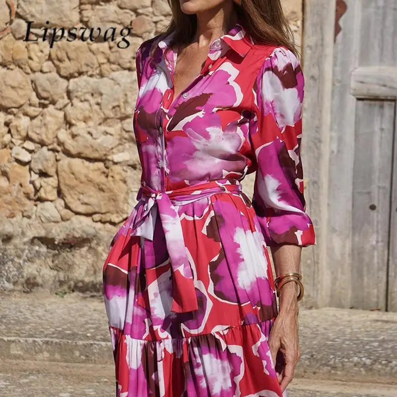 2023 Autumn Fashion Printed Long Dress Elegant Ladies Lapel Long Sleeve A-Line Dress Vintage Single-breasted Lace-up Shirt Dress
2023 Autumn Fashion Printed Long Dress Elegant Ladies Lapel Long Sleeve A-Line Dress Vintage Single-breasted Lace-up Shirt Dress