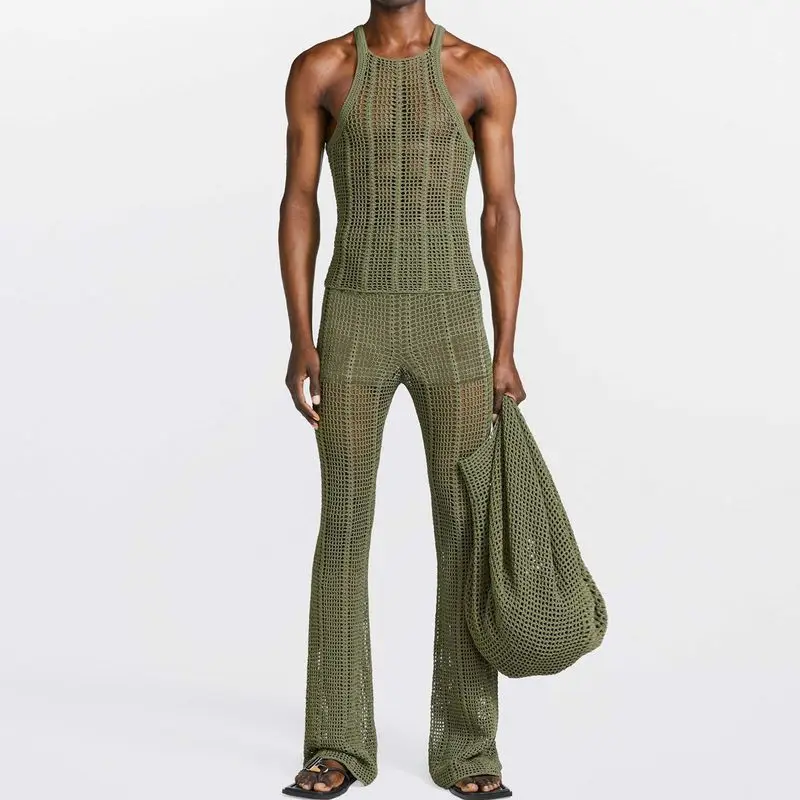 Mens Suits Casual Hollow Knitted Tank Top Hollow Horn Casual Pants Mens Fashion Set Summer New Two Piece Set
Mens Suits Casual Hollow Knitted Tank Top Hollow Horn Casual Pants Mens Fashion Set Summer New Two Piece Set